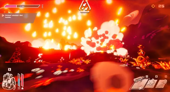 A red planet erupting in fire and smoke.