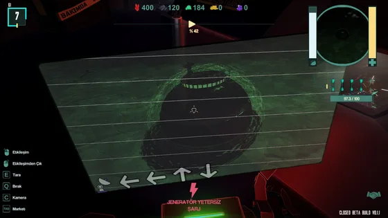 The drill control screen, showing the planet below and the direction keys.