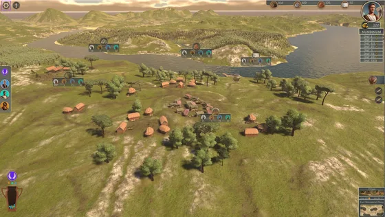The same valley in play, with the game's interface around it.