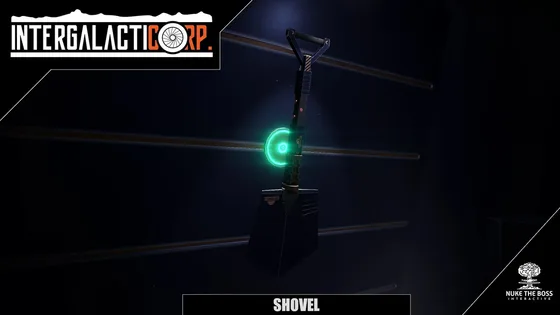 A render of the Shovel machine, with a glowing green ring.
